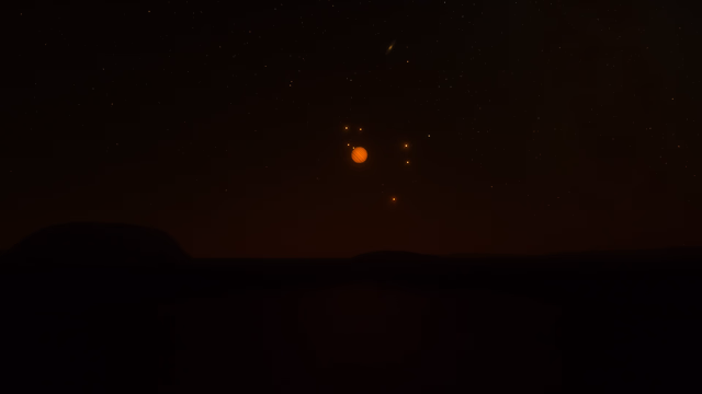 The second planet orbiting the central Trebreh Suns, a gas giant, rises in the night sky