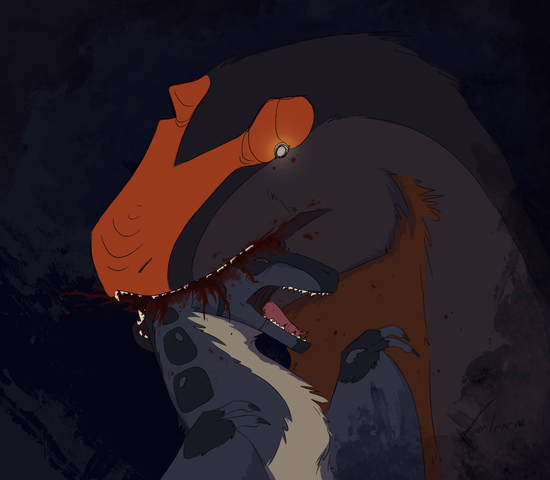 Lune being fucking chomped by Mudskipper from a feral AU (Art by Avrilmarine)