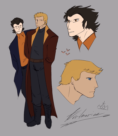 Zoro and (Someoneelse) from a Human AU (Art by Avrilmarine)