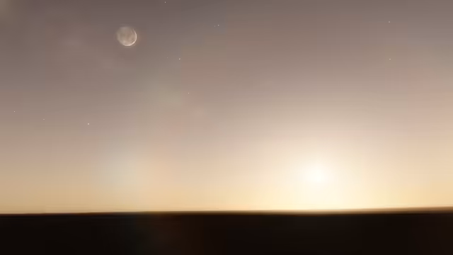 Nioak's larger moon during sunrise.