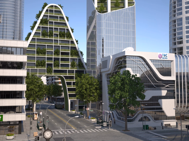 Another area of Nova City, most buildings here are required to have plants on them in order to keep the air clean and healthy.