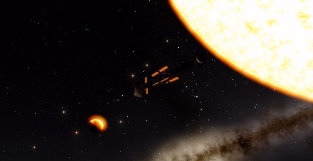 Starship Prometheus passing a small asteroid near Arcturus.