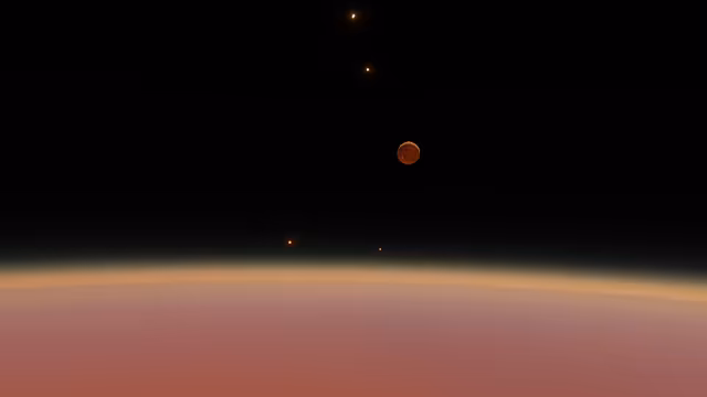 A view of Skadi's four inner moons and Njord at top.