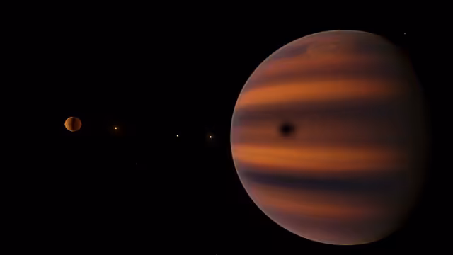 Orbital shot of Skadi's four inner moons.