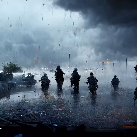 Tairane Armed Forces soldiers regrouping into battle, Battle of Soivou, 2130 CE