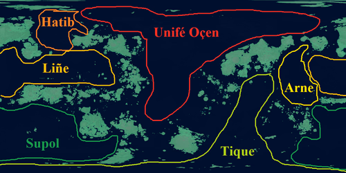 Map of Thistol with Oceans, Seas and their names.